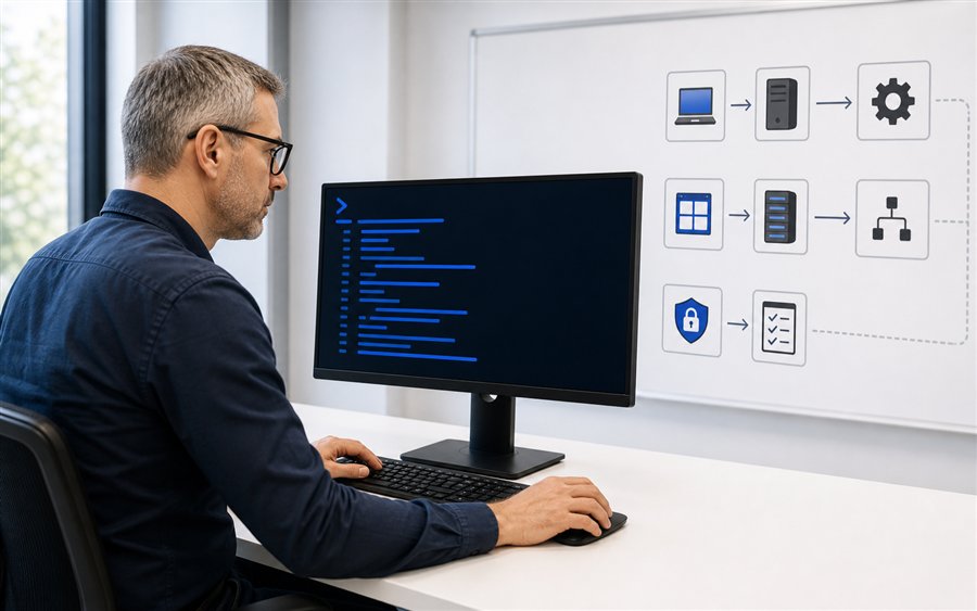 Administrator arbeitet in einer PowerShell Schulung an Automatisierung und Serververwaltung