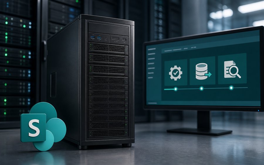 Server-Tower im Rechenzentrum als Symbol für SharePoint Server Administration